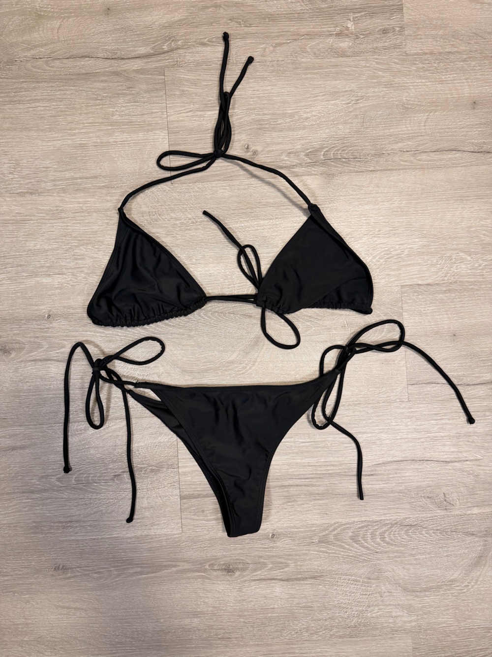 Fashion Nova Black Triangle String Bikini Set